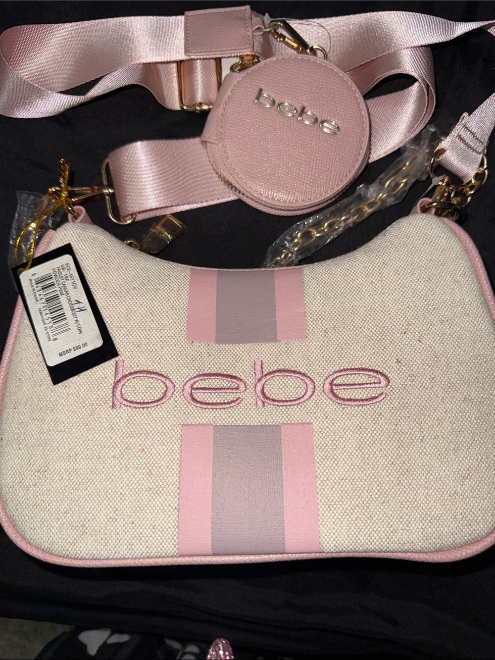 bebe Light Pink Canvas Crossbody with Matching Coin Pouch